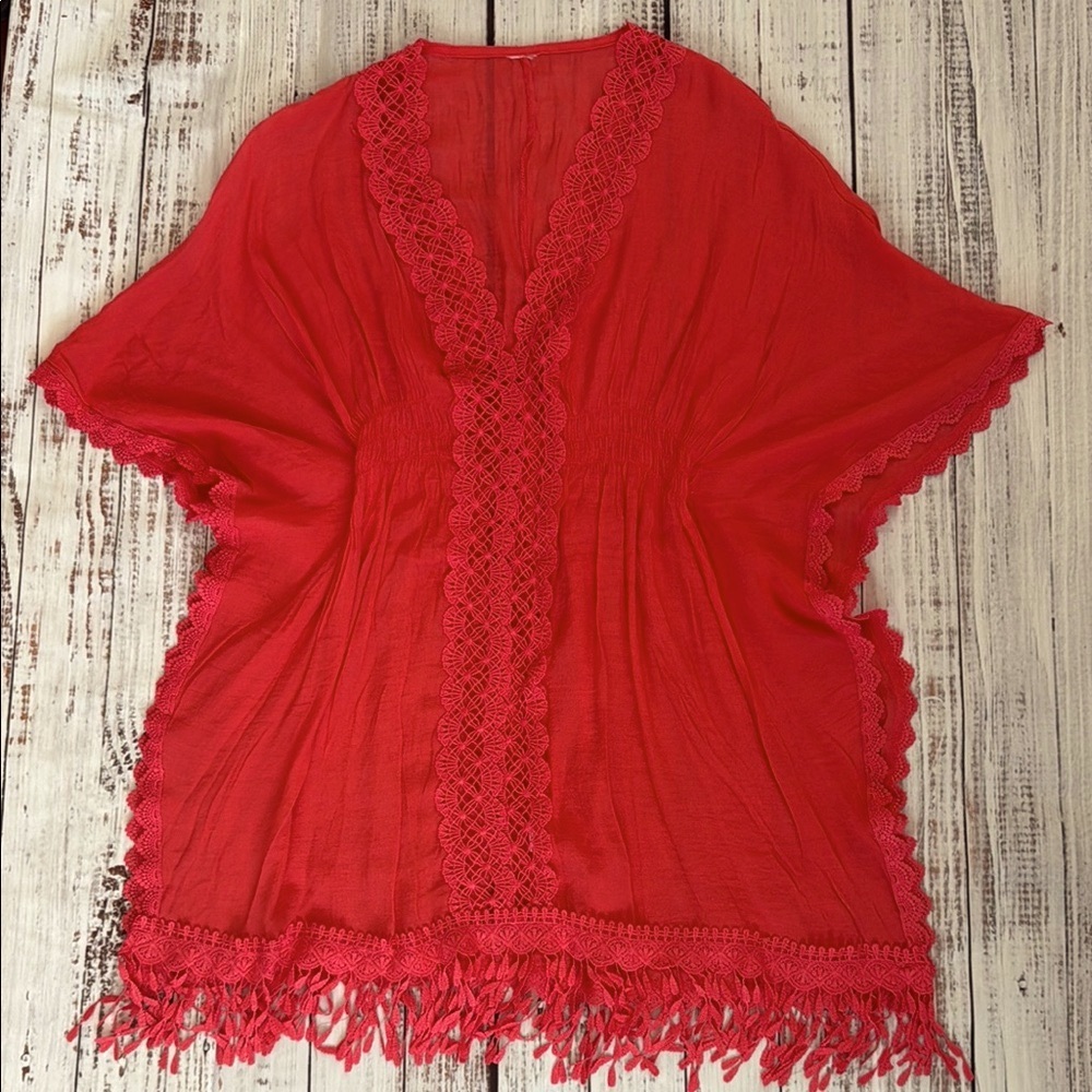 Embroidered‎ And Fringe Swimsuit Coverup